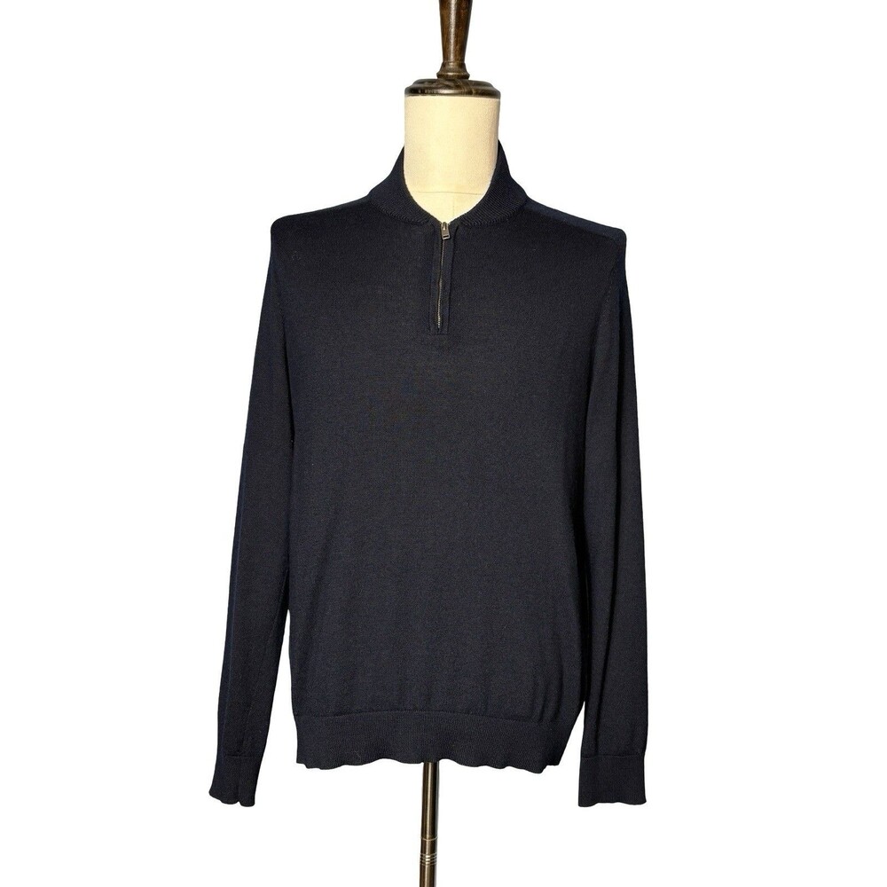 EXPRESS MERINO WOOL BLEND QUARTER ZIP SWEATER MEN’S L NAVY GUC
